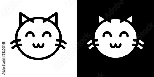 Happy Cat Face Icon: Cute Feline Pet & Animal