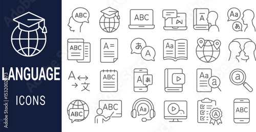 Global Language Learning Icons A Comprehensive Set of Vector Graphics