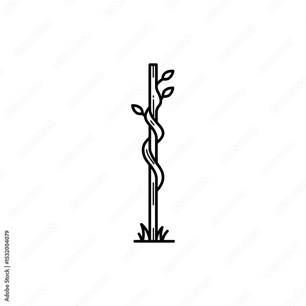 Fototapeta premium Black Lined Nature Staff with Twisting Bark Icon