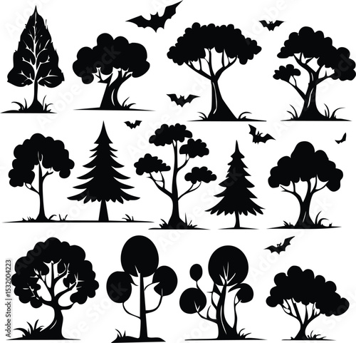 Diverse Tree Silhouettes Collection