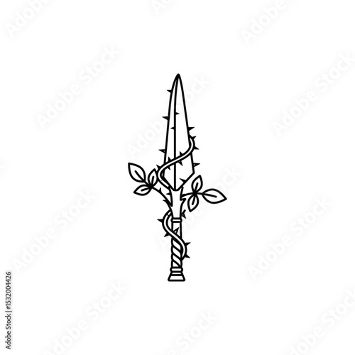 Black Lined Thorny Rose Blade Entwined in Vines Icon
