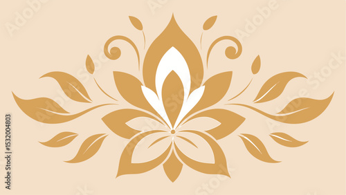 Elegant floral ornamental design with leaves and swirls in a warm beige color scheme