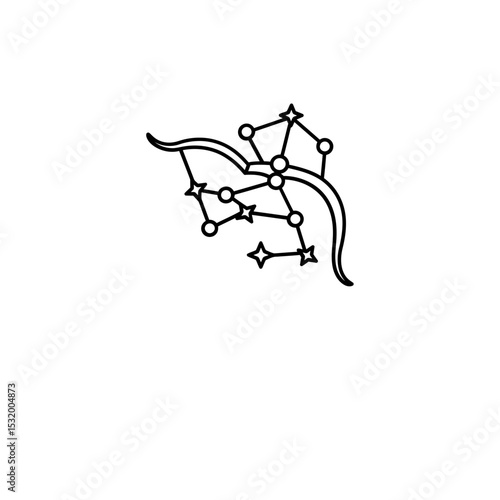 Black Lined Icon of Bow with Constellation Limbs