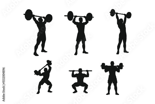 
weightlifting silhouette set. male and female athlete, weightlifter, sport. isolated on white background. vector illustration.
