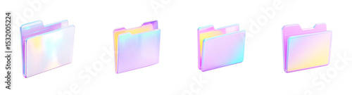 Holographic Folder Illustration PNG set Transparent background