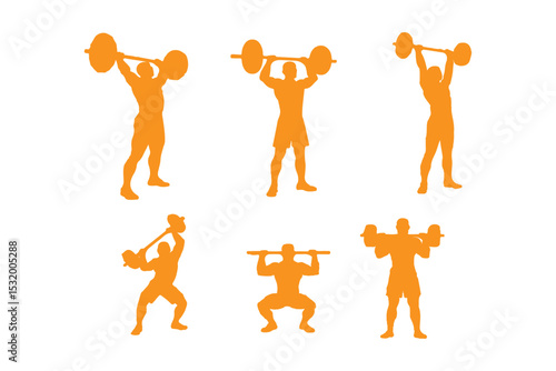 
weightlifting silhouette set. male and female athlete, weightlifter, sport. isolated on white background. vector illustration.

