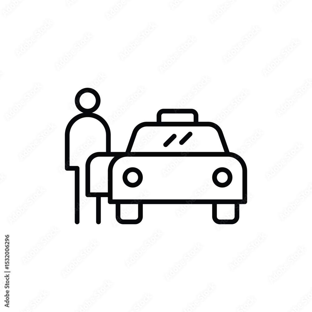 Obraz premium Person Standing by Taxi Icon Line Style Symbol Thin