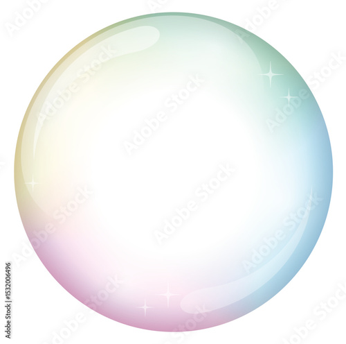 透過している虹色に煌めくシャボン玉のベクターイラストアイコン／CS4保存、透明マスク透明グラデ使用(Vector Illustration Icon of Transparent Iridescent Soap Bubble with Rainbow Shine / Saved in CS4 with Transparent Mask and Gradient)
