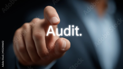 Wallpaper Mural A person pointing their finger at the word audit in white text on a dark blue background image view Torontodigital.ca