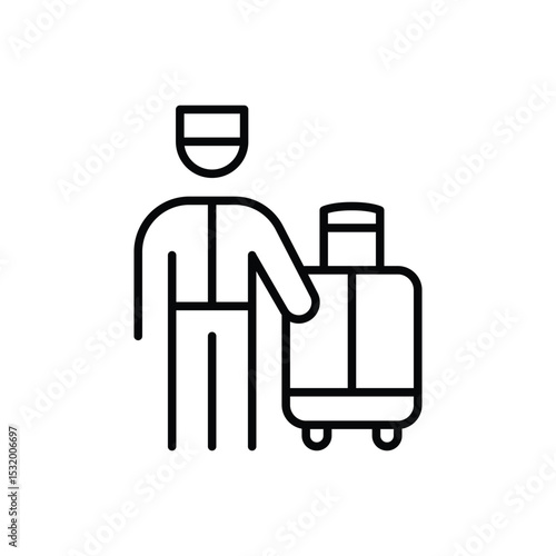 Hotel Porter and Suitcase Icon Outline Thin Line Symbol Vector