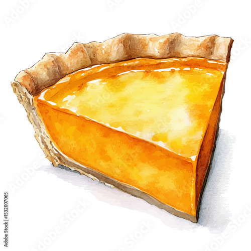 watercolor vector of Slice Pumpkin Pie Served, isolated on a white background.