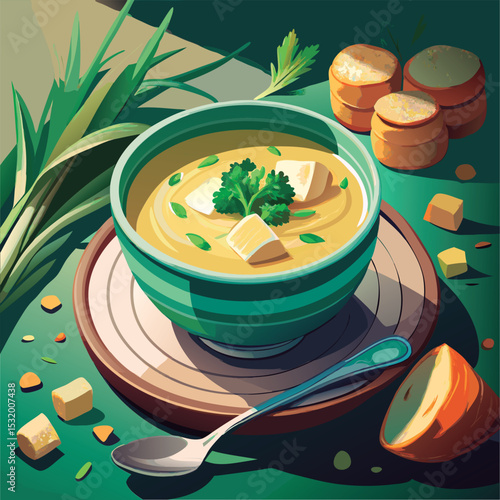 Creamy. comforting soup with chives.
