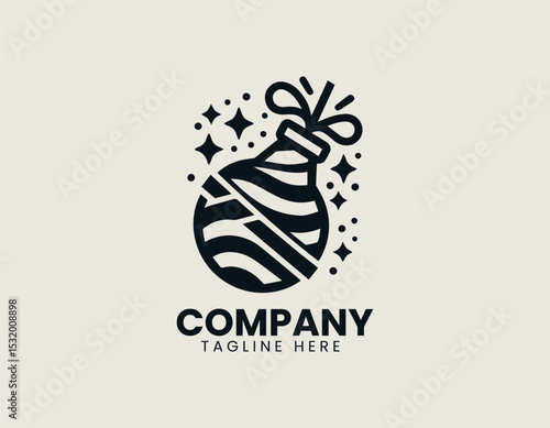 Festive Party Popper Dynamic Streaks Celebration Joyful Vector Logo Design