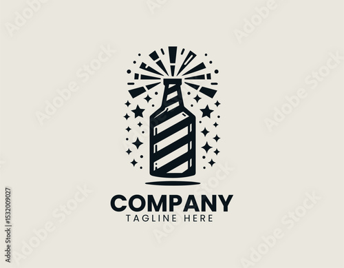 Festive Party Popper Dynamic Streaks Celebration Joyful Vector Logo Design
