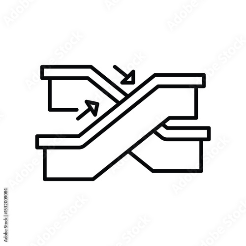 Escalator Direction Icon with Two Moving Stairways Outline Thin Line Vector Symbol