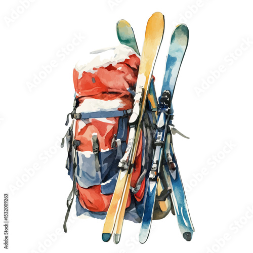 Ski Bag, watercolor painting vector, isolated on a white background.