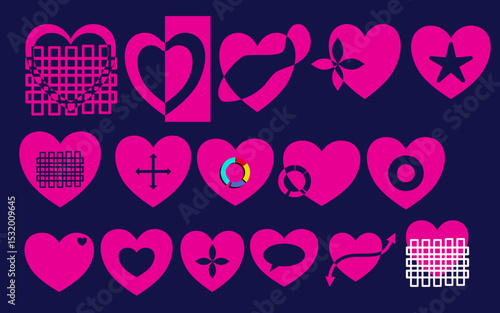 Collection of pink love logo icon bundles, collection bundle shape love flat, logos and icons for product, poster, decoration, wedding