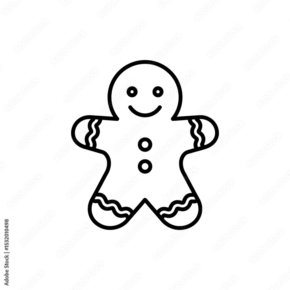Obraz premium Black Line Icon of Sweetly Smiling Gingerbread Cookie