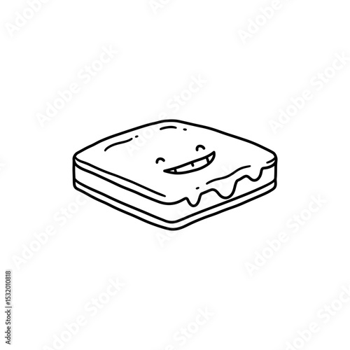 Black Line Icon of Melting Butter Slice with Grin