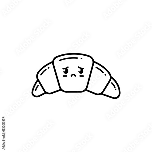 Black Line Icon of Bashful Croissant Character