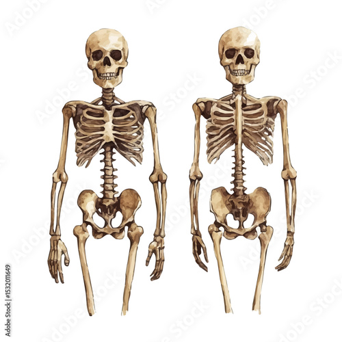 Skeletons, watercolor painting vector, isolated on a white background.