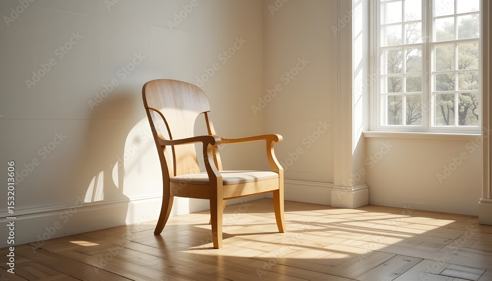 Fototapeta premium Oak Dining Chair in Sunlit Corner