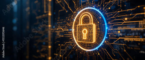 abstract cyber protection data base strong protection transparent 3d wall theme network connected style dark golden and gold gradient blending visual dark background on the left wall glass with digita