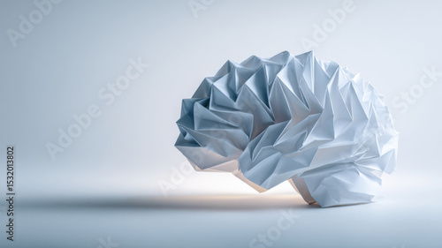 Brain made of origami paper unfolding into light, concept of mental clarity and mindfulness