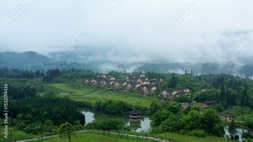 Aerial View of Emei Mountain Resort Area 4K UHD