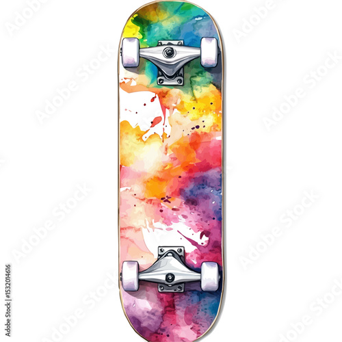 Skateboard Deck, watercolor vector, isolated on a white background.