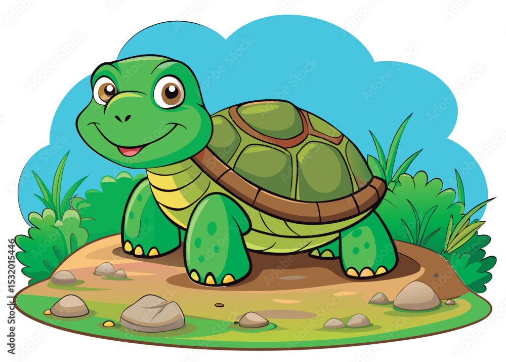 Fototapeta premium Cute turtle on a grassy hill.