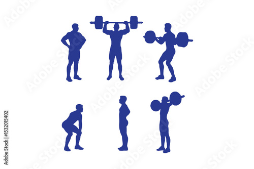 
weightlifting silhouette set. male and female athlete, weightlifter, sport. isolated on white background. vector illustration.

