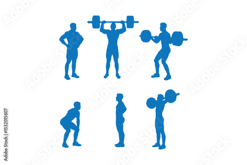 
weightlifting silhouette set. male and female athlete, weightlifter, sport. isolated on white background. vector illustration.
