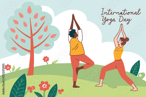 Lotus pose silhouette inside a mandala circle with ‘International Yoga Day’ below in clean script.