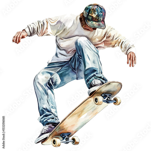 watercolor of Skateboarding, vector, isolated on a white background.