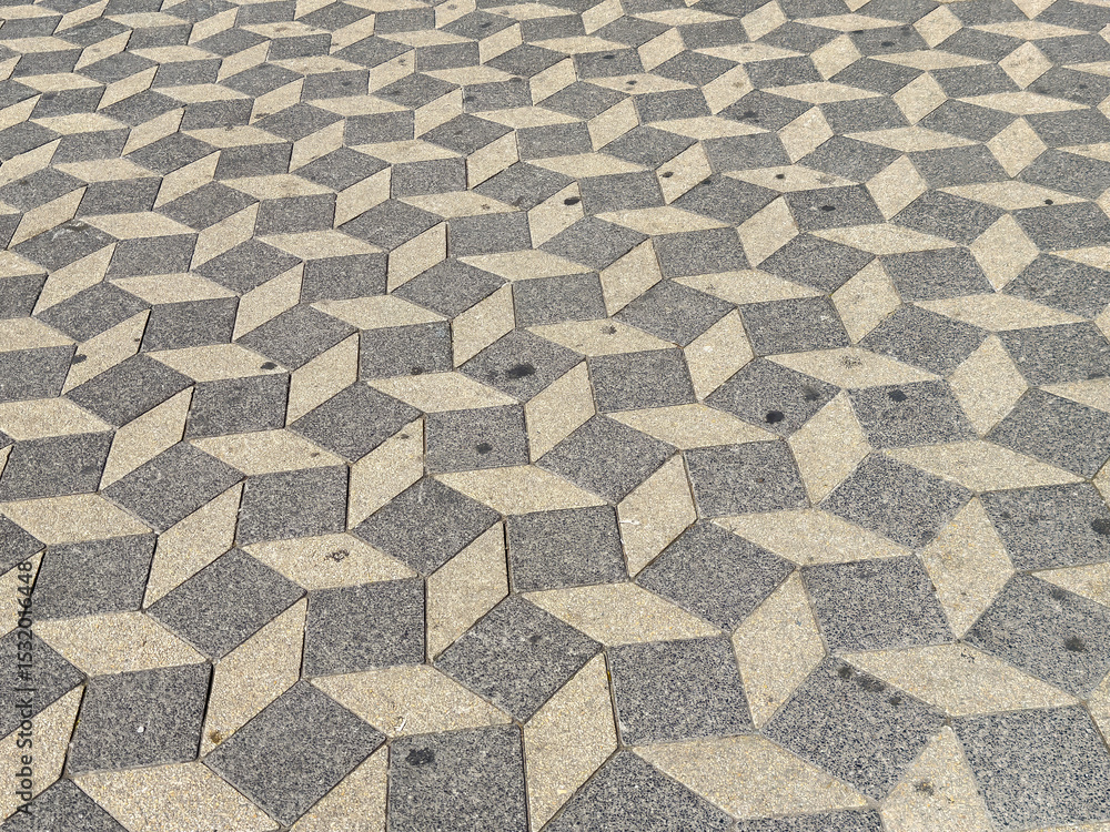 Fototapeta premium Geometric patterned sidewalk with 3d cube illusion