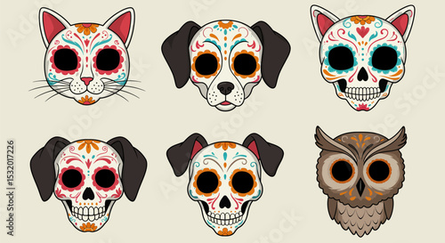 Day of the Dead animals Sugar skull vector.