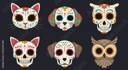 Dia de los Muertos Sugar Skull animal set.