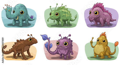 Cute Monsters Set Cartoon Characters.