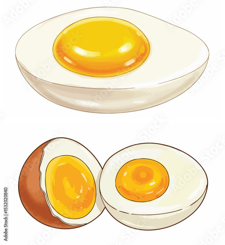 Set of Perfectly Boiled Eggs with Runny and Firm Yolks Clipart