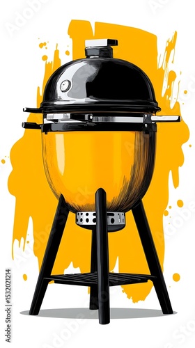 Yellow egg-shaped grill, outdoor cooking