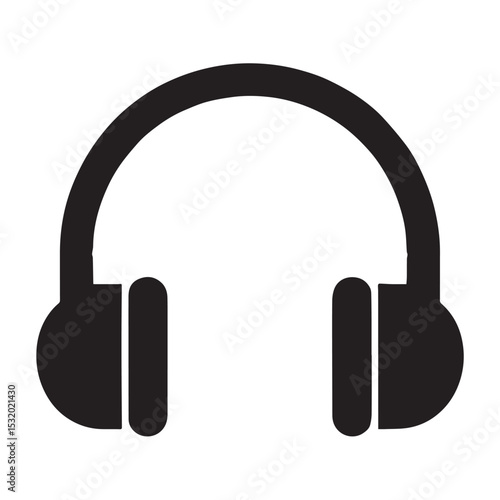 Simple black headphone icon for music audio technology