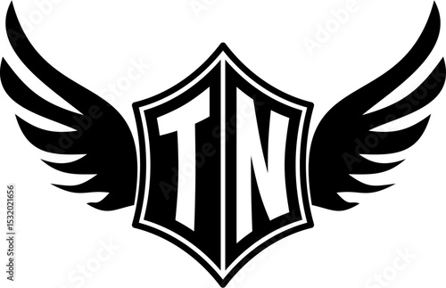 TN logo emblem with winged and shield template