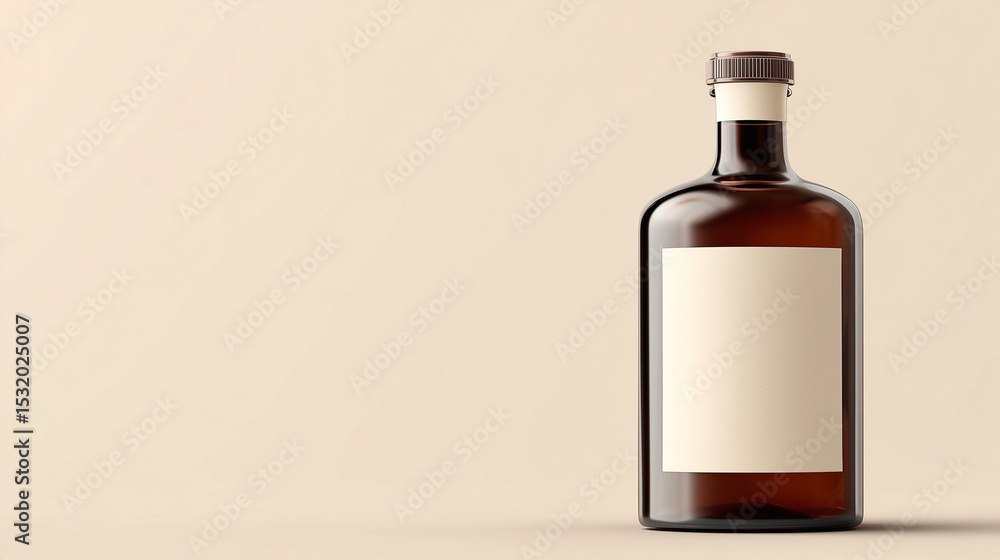 Natural Amber Glass Bottle Mockup with Blank Label Natural Amber Glass Bottle Mockup with Blank Label