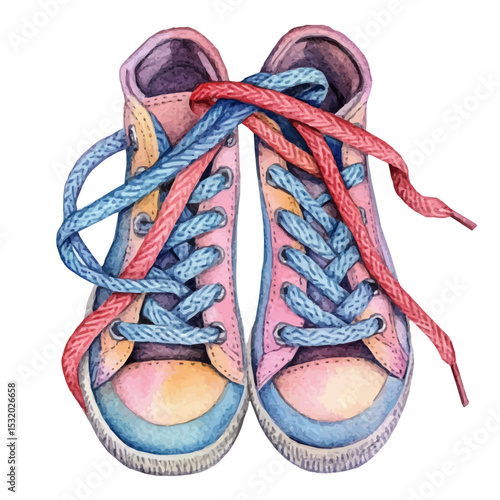 watercolor vector of Shoe Laces, isolated on a white background.