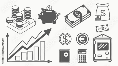 A comprehensive vector icon set featuring business and finance symbols for web and print design