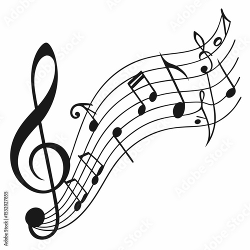Musical notes vector illustration featuring a melodic design of sound symbols on a black sheet music staff pattern