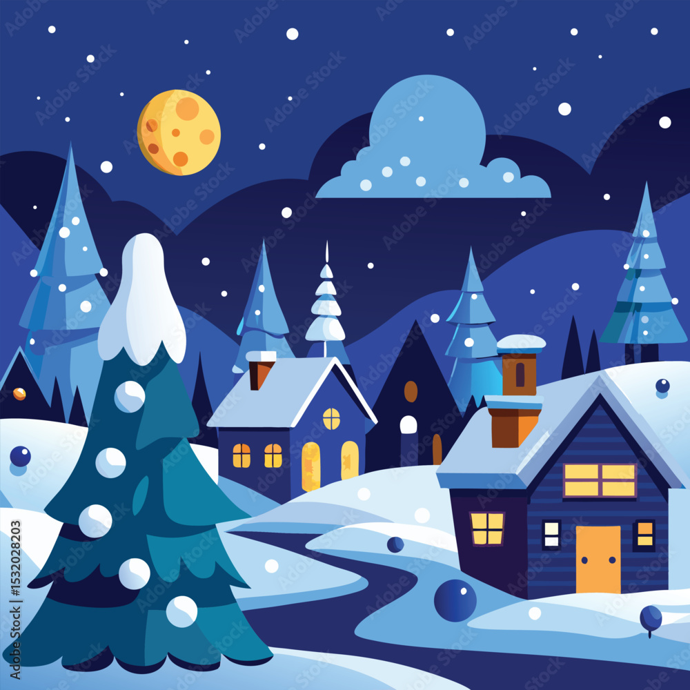 Fototapeta premium Serene Cartoon Winter Landscape Illustration