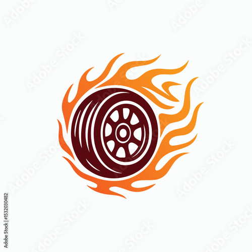 Flaming Tire Logo Speed Power and Racing
