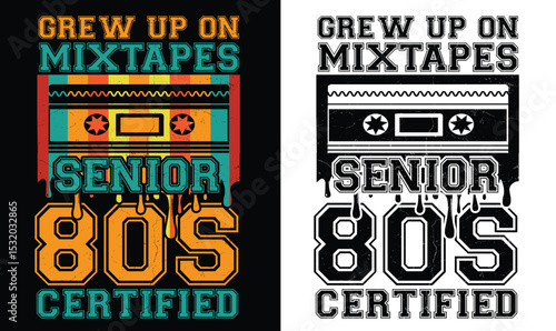 Senior 1980s, 80s, 70s, 1975 graduate t-shirt design, high school or college graduate event or party t-shirt Design, Graduation T-Shirt Design.